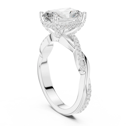 Back view of white gold radiant diamond ring with twisted vine pave band and lab-grown diamond – Australia