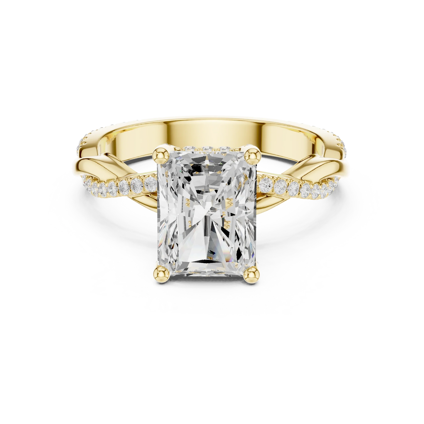 Radiant diamond ring in yellow gold with twisted vine pave band and lab-grown diamond – Australia
