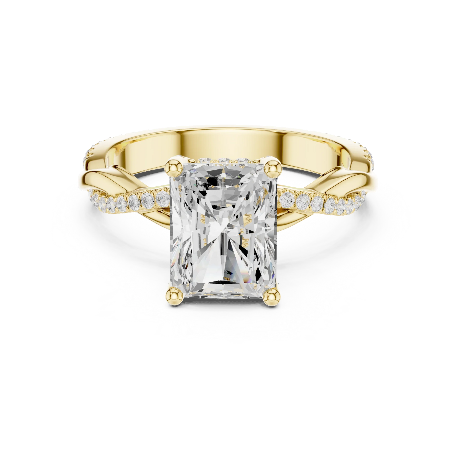 Radiant diamond ring in yellow gold with twisted vine pave band and lab-grown diamond – Australia