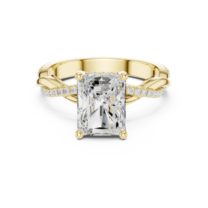 Radiant diamond ring in yellow gold with twisted vine pave band and lab-grown diamond – Australia