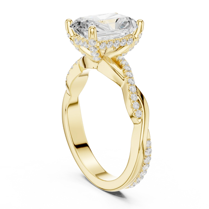 Back view of yellow gold radiant diamond ring with twisted vine pave band and lab-grown diamond – Australia