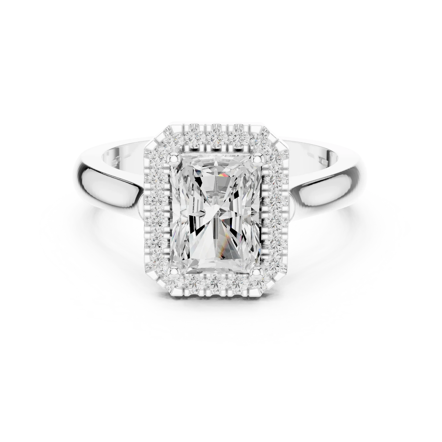 Radiant cut halo ring with lab-grown diamond in white gold, elegant and timeless design, Australia collection