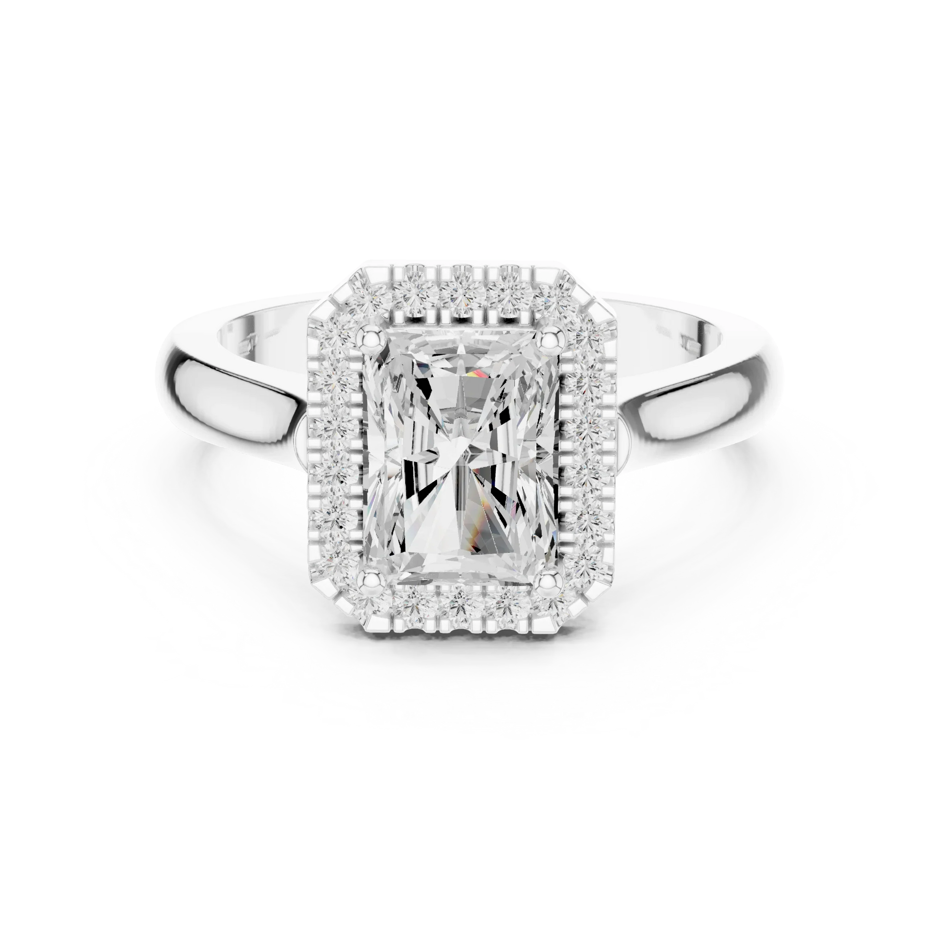 Radiant cut halo ring with lab-grown diamond in white gold, elegant and timeless design, Australia collection
