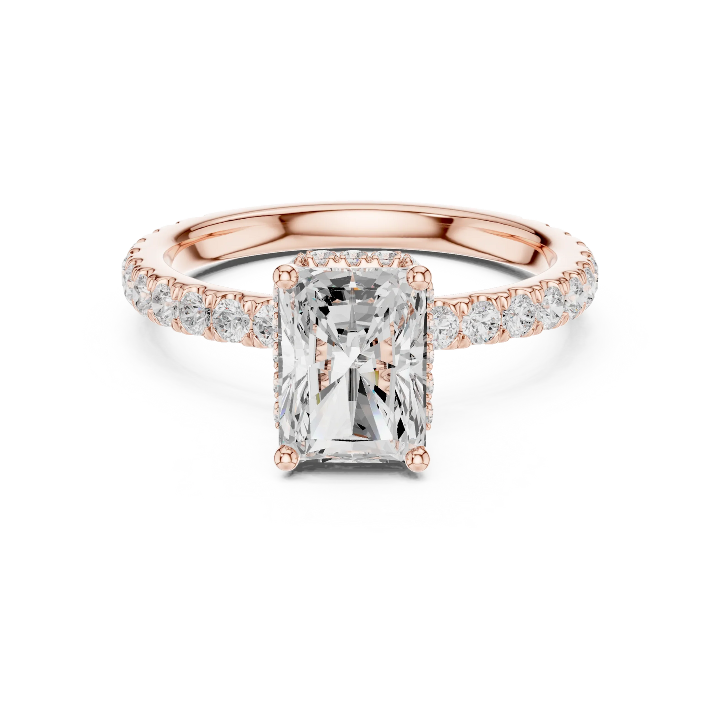 Radiant hidden halo ring in rose gold with pave diamond band and lab-grown diamond 鈥?Australia
