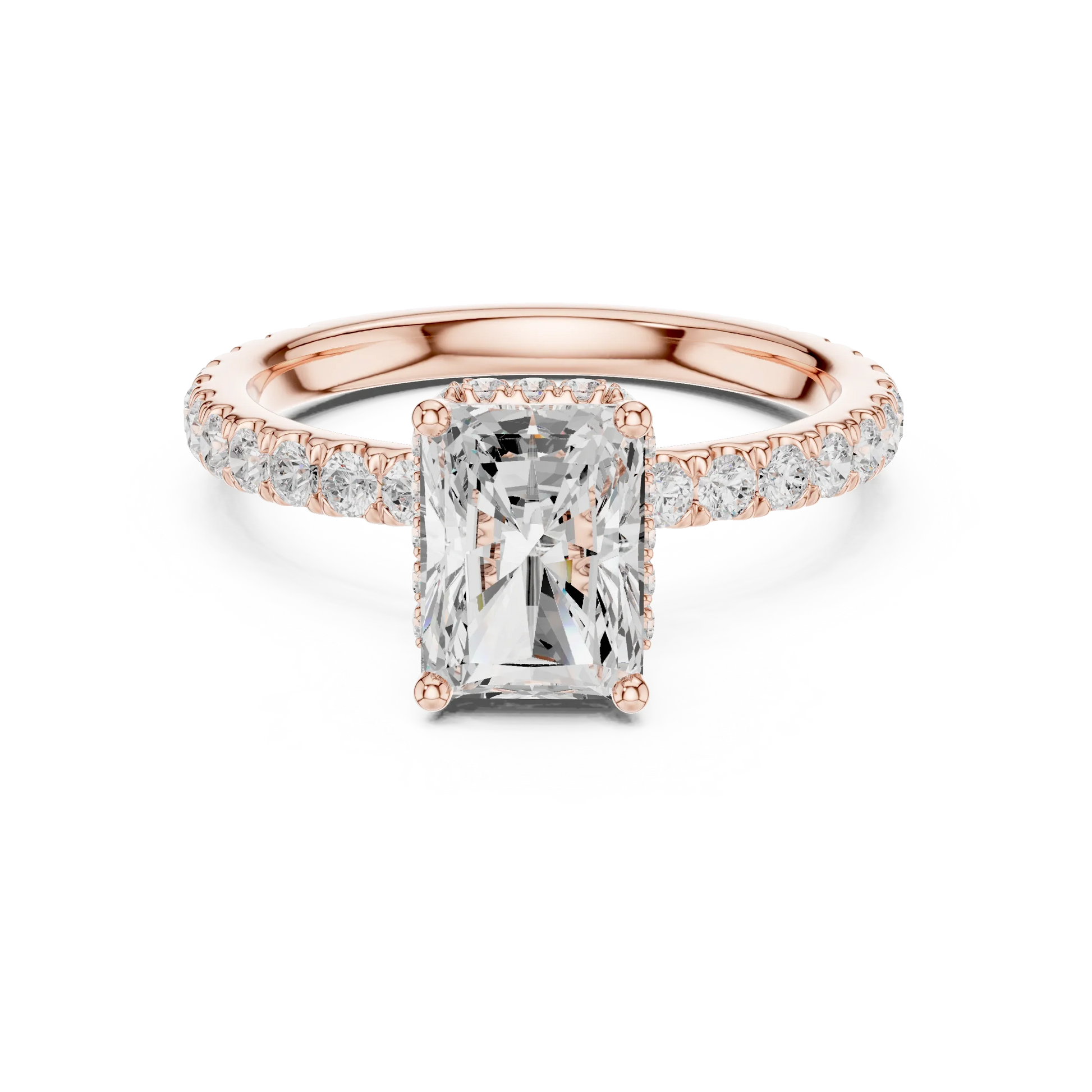 Radiant hidden halo ring in rose gold with pave diamond band and lab-grown diamond 鈥?Australia