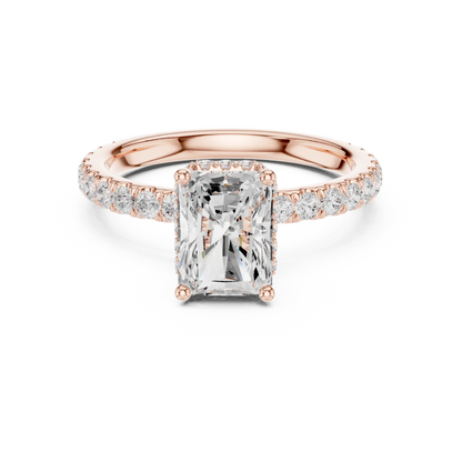 Radiant hidden halo ring in rose gold with pave diamond band and lab-grown diamond 鈥?Australia