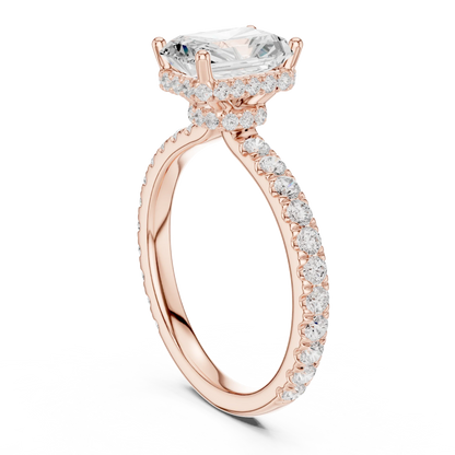 Back view of rose gold radiant hidden halo ring with pave diamond band and lab-grown diamond 鈥?Australia
