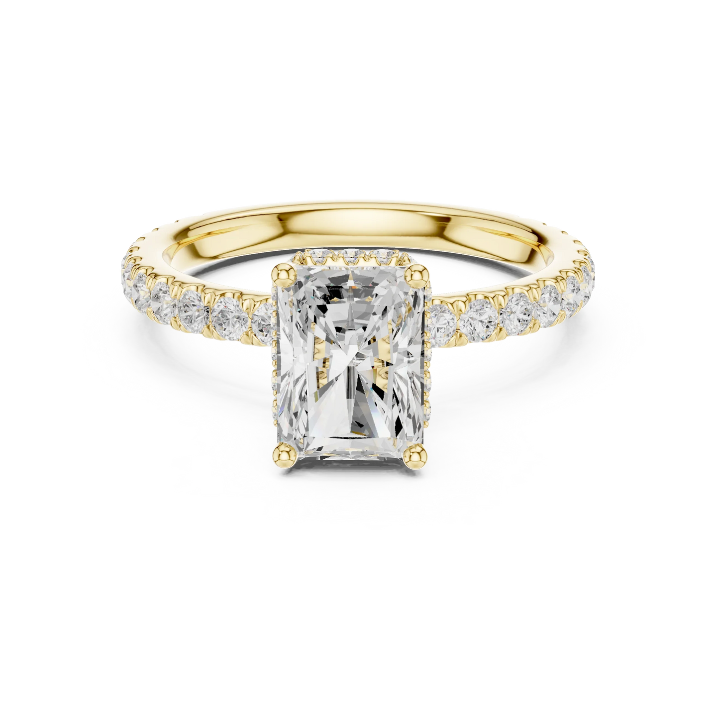 Radiant hidden halo ring in yellow gold with pave diamond band and lab-grown diamond 鈥?Australia