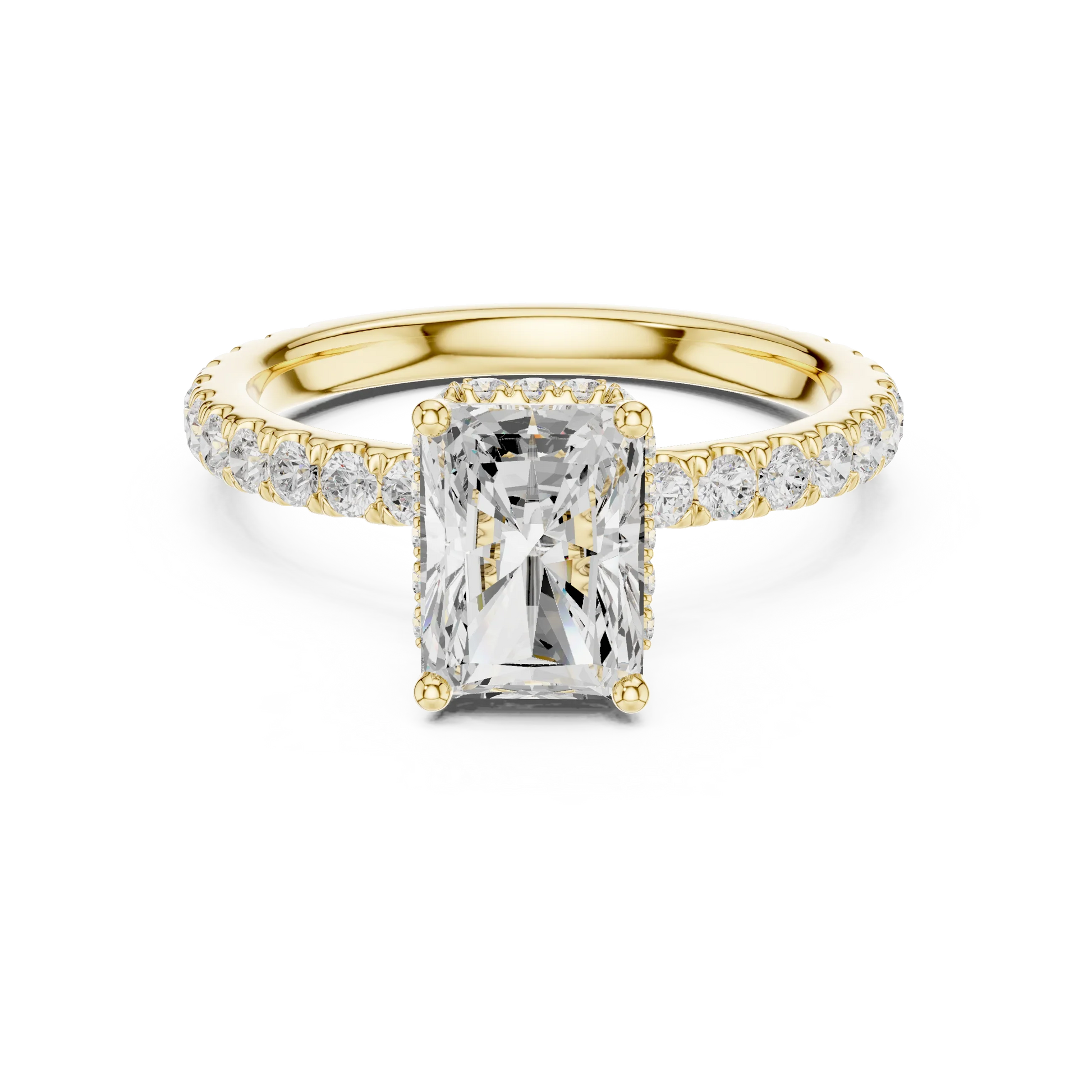 Radiant hidden halo ring in yellow gold with pave diamond band and lab-grown diamond 鈥?Australia