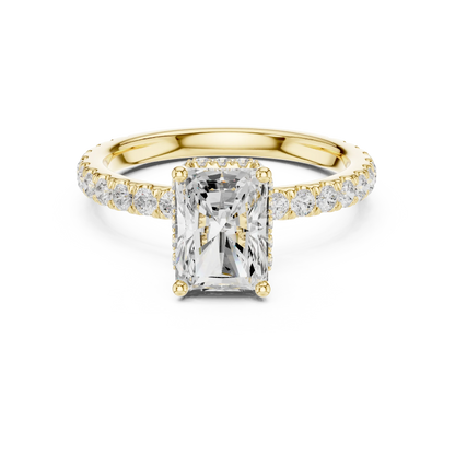 Radiant hidden halo ring in yellow gold with pave diamond band and lab-grown diamond 鈥?Australia