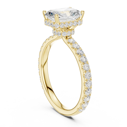 Back view of yellow gold radiant hidden halo ring with pave diamond band and lab-grown diamond 鈥?Australia