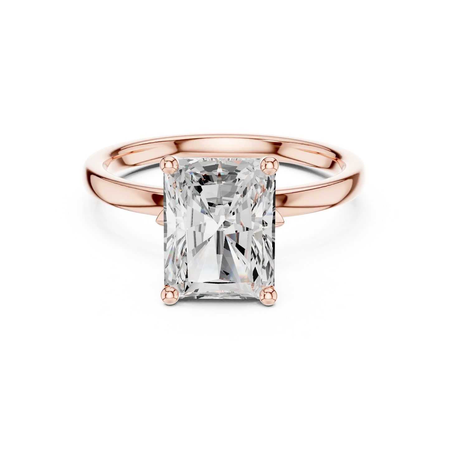 Lab-grown radiant cut solitaire ring in rose gold with plain domed band