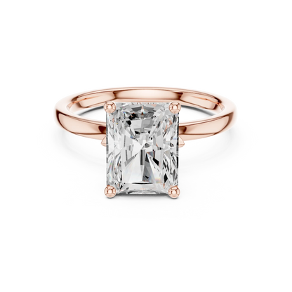 Lab-grown radiant cut solitaire ring in rose gold with plain domed band