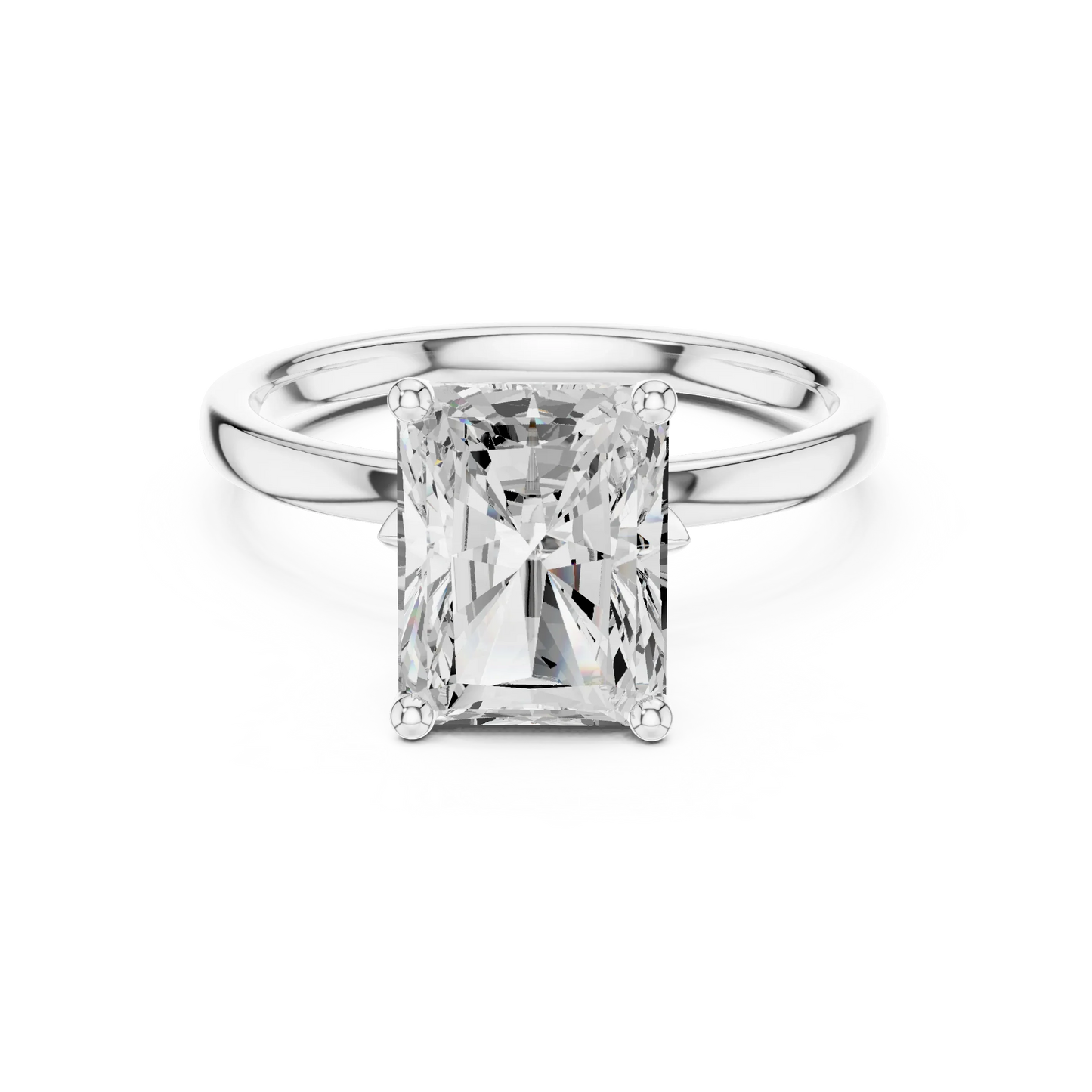 Lab-grown radiant cut solitaire ring in white gold with plain domed band