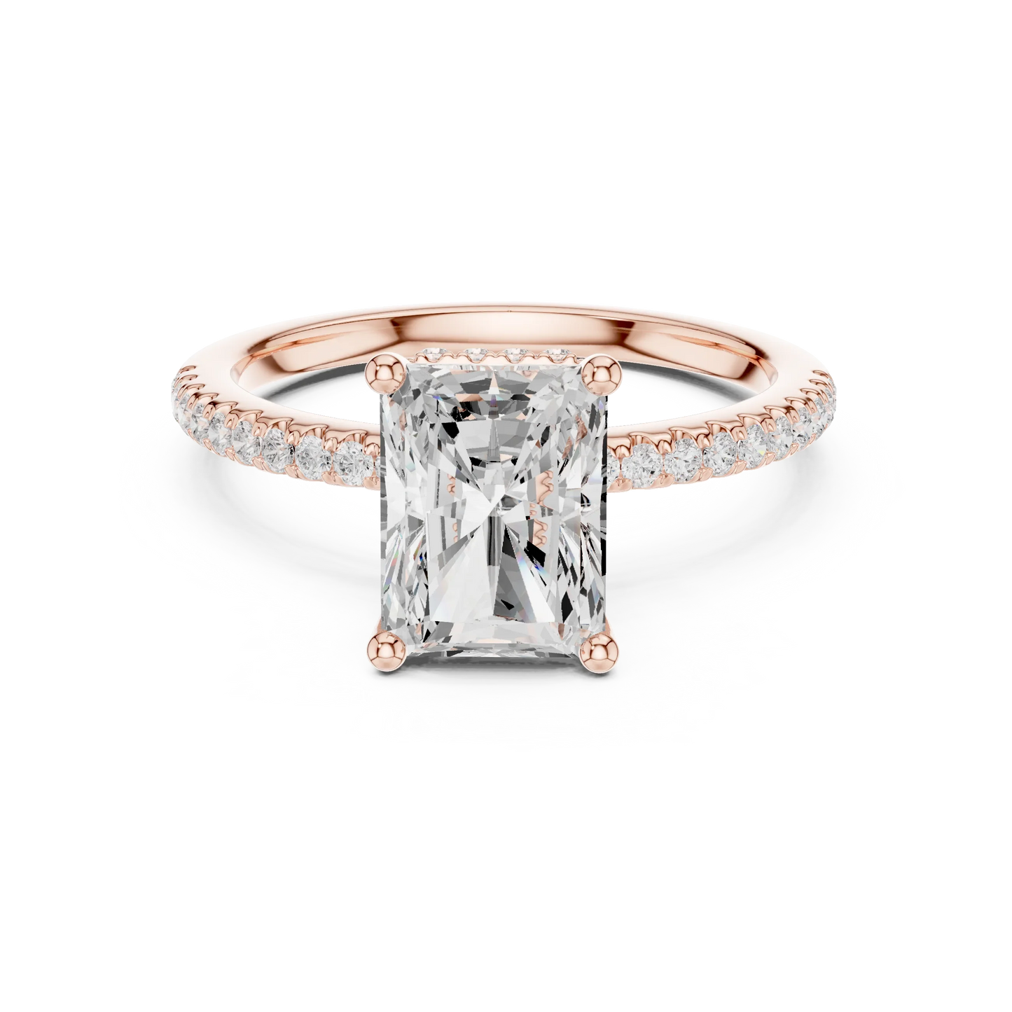 Radiant solitaire ring in rose gold with thin pave band and lab-grown diamond – Australia