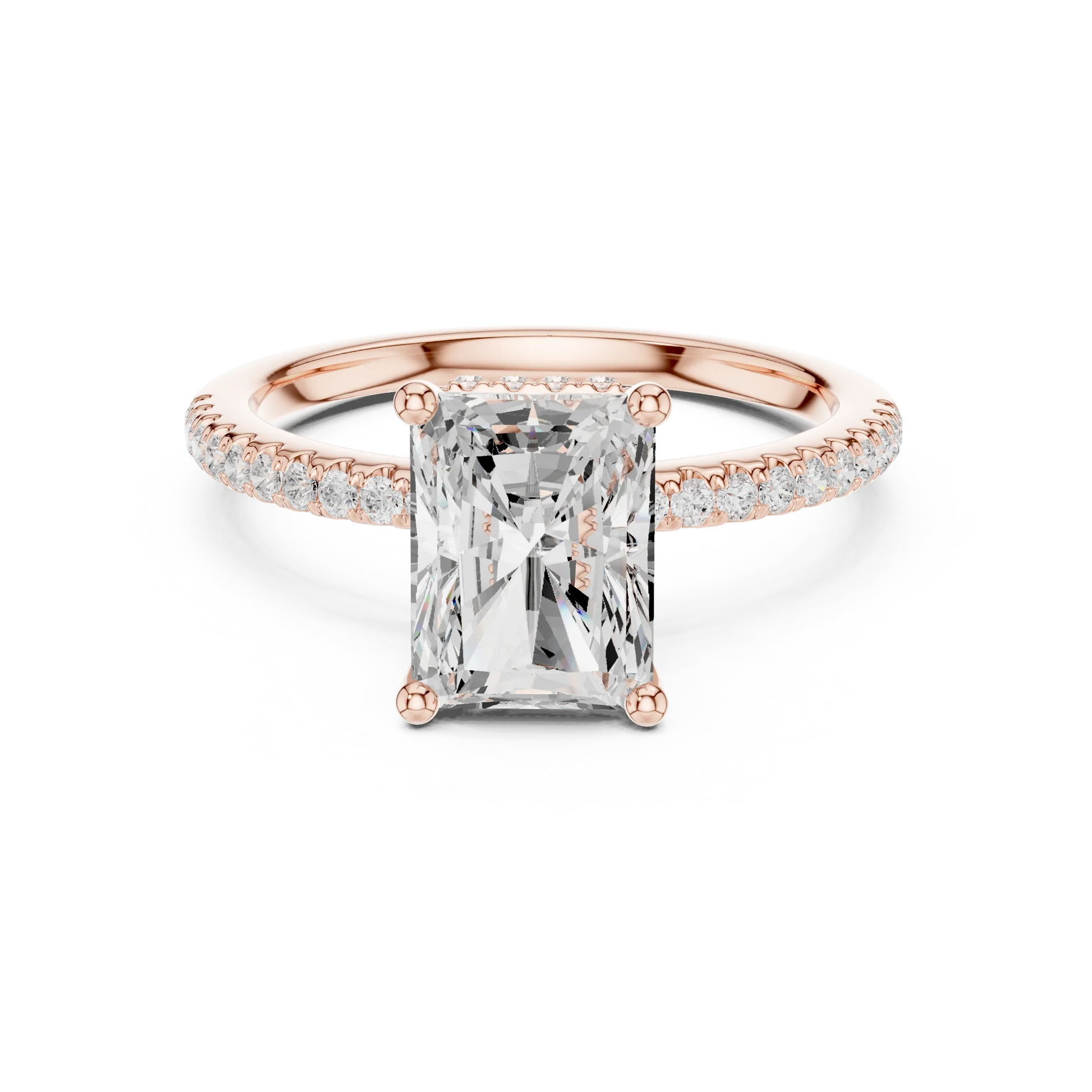 Radiant solitaire ring in rose gold with thin pave band and lab-grown diamond – Australia