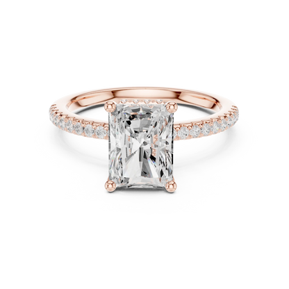 Radiant solitaire ring in rose gold with thin pave band and lab-grown diamond – Australia