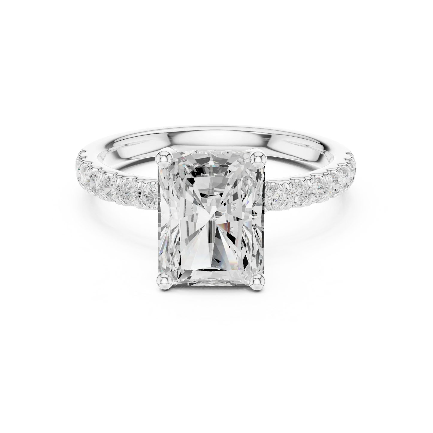 Radiant solitaire ring in white gold with thin pave band and lab-grown diamond – Australia