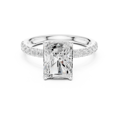 Radiant solitaire ring in white gold with thin pave band and lab-grown diamond – Australia