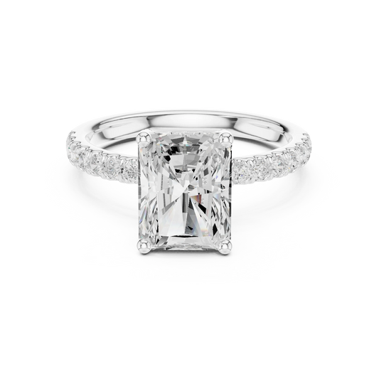 Radiant solitaire ring in white gold with thin pave band and lab-grown diamond – Australia
