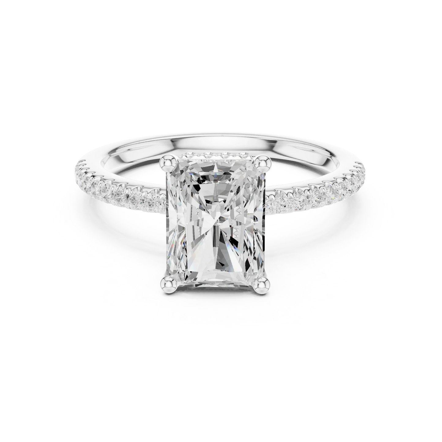 Radiant solitaire ring in white gold with thin pave band and lab-grown diamond – Australia