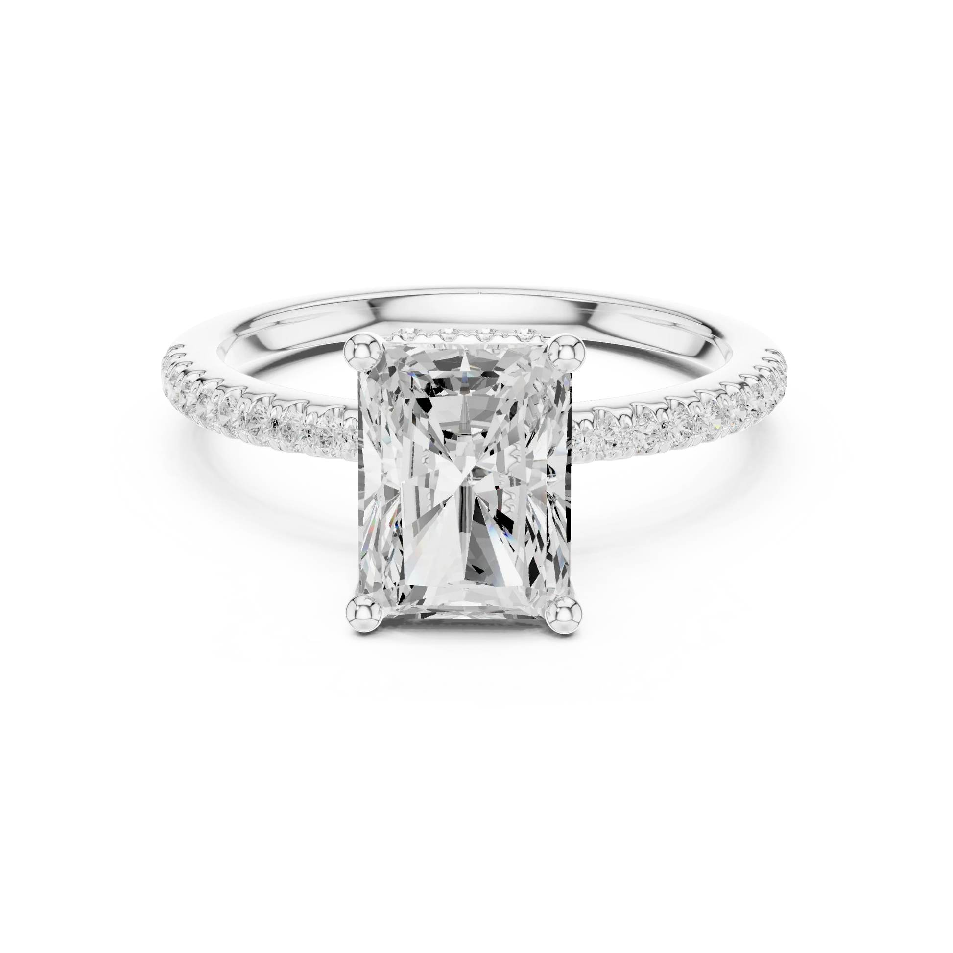 Radiant solitaire ring in white gold with thin pave band and lab-grown diamond – Australia