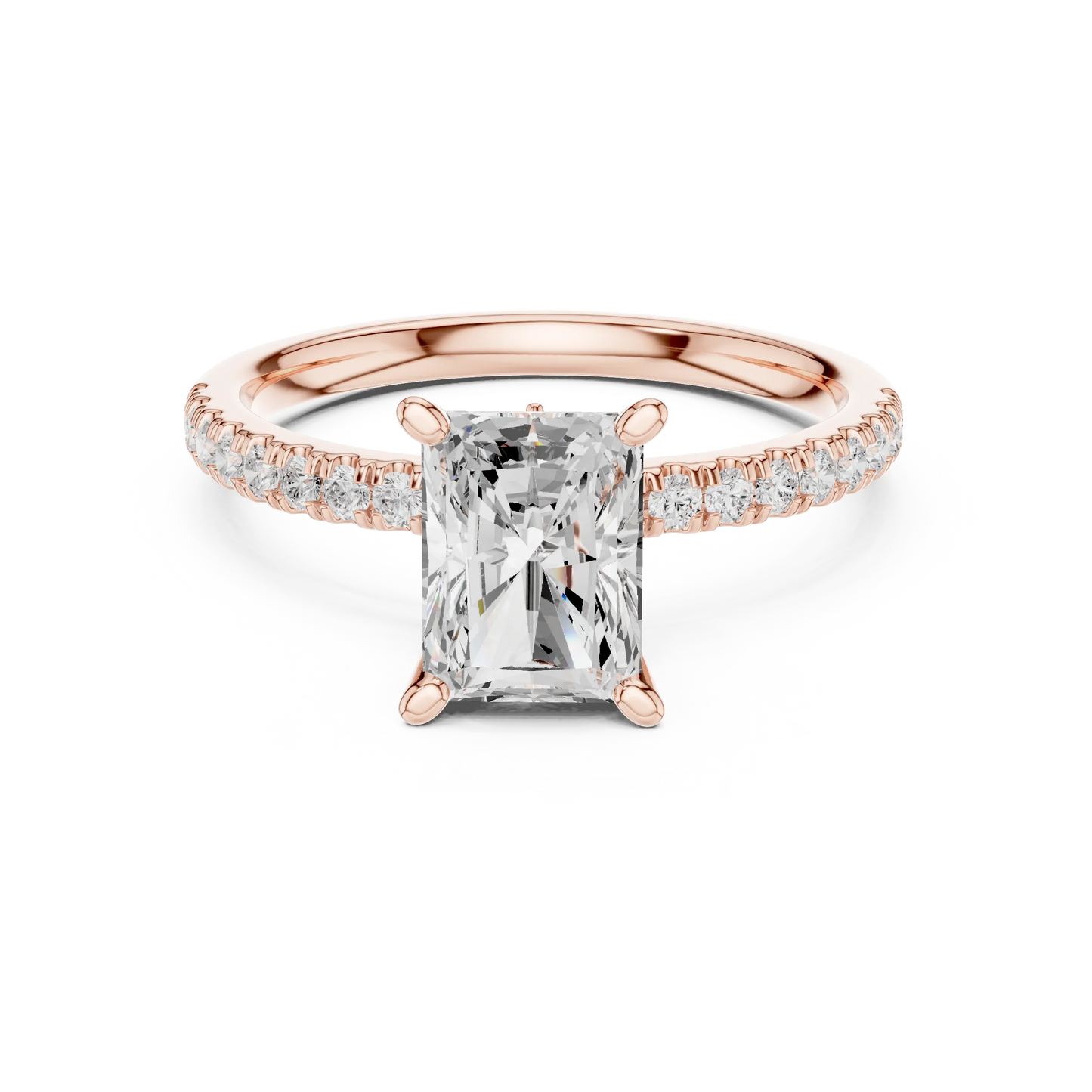 Radiant solitaire ring in rose gold with pave diamond band and lab-grown diamond – Australia
