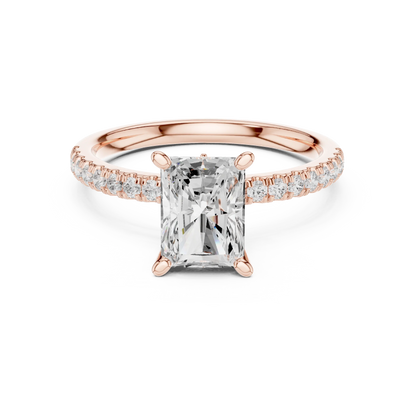 Radiant solitaire ring in rose gold with pave diamond band and lab-grown diamond – Australia