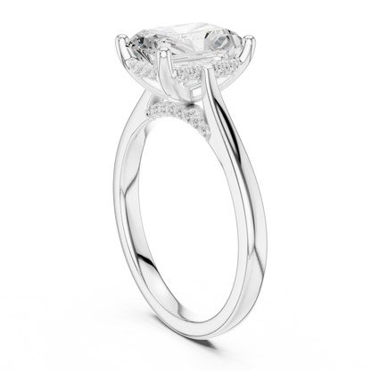 Back view of white gold radiant solitaire ring with plain domed band and lab-grown diamond – Australia
