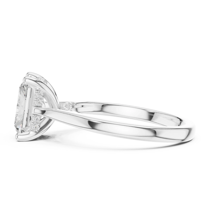 Side view of white gold radiant solitaire ring with plain domed band and lab-grown diamond – Australia