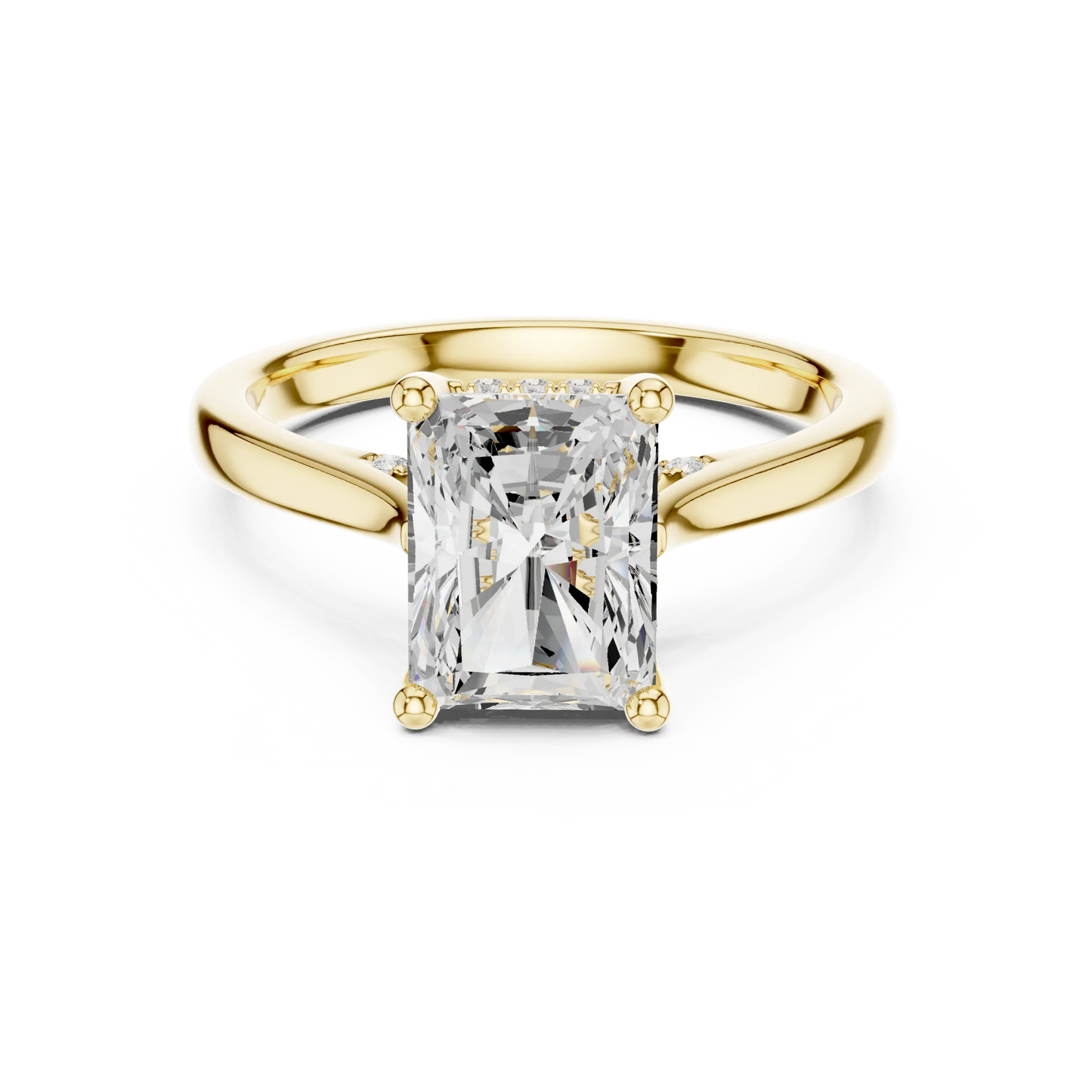 Radiant solitaire ring in yellow gold with plain domed band and lab-grown diamond – Australia