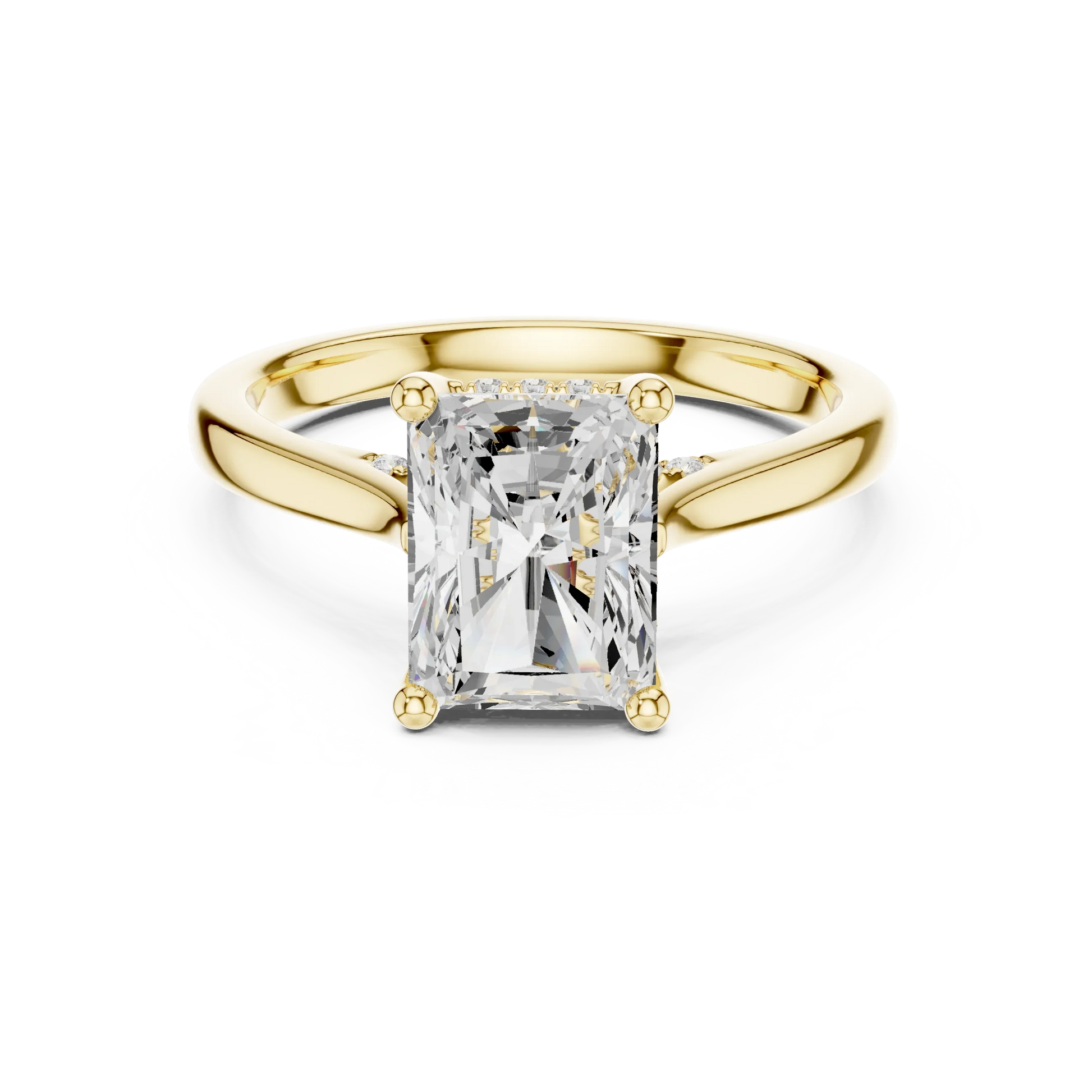 Radiant solitaire ring in yellow gold with plain domed band and lab-grown diamond – Australia