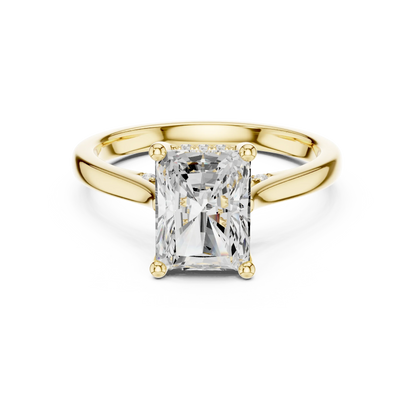 Radiant solitaire ring in yellow gold with plain domed band and lab-grown diamond – Australia