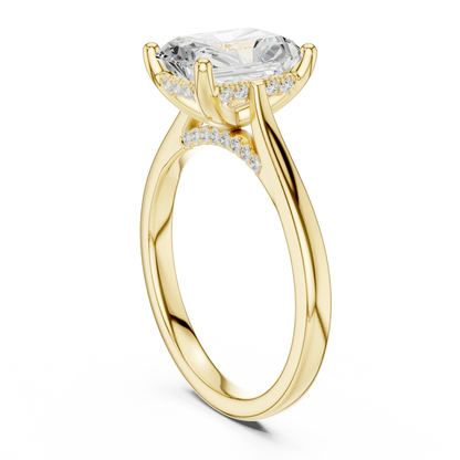 Back view of yellow gold radiant solitaire ring with plain domed band and lab-grown diamond – Australia