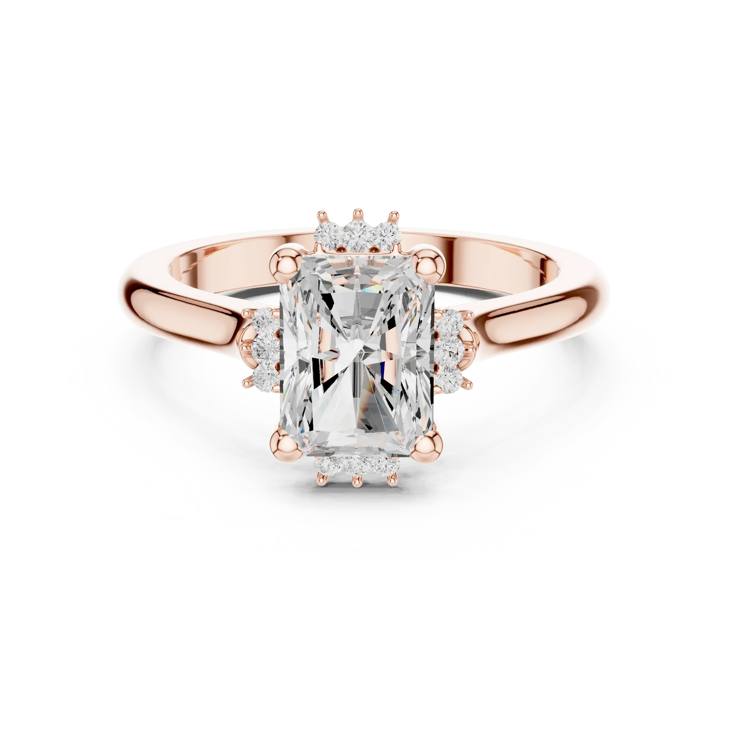 Radiant starburst cluster halo ring in rose gold with plain domed band and lab-grown diamond 鈥?Australia