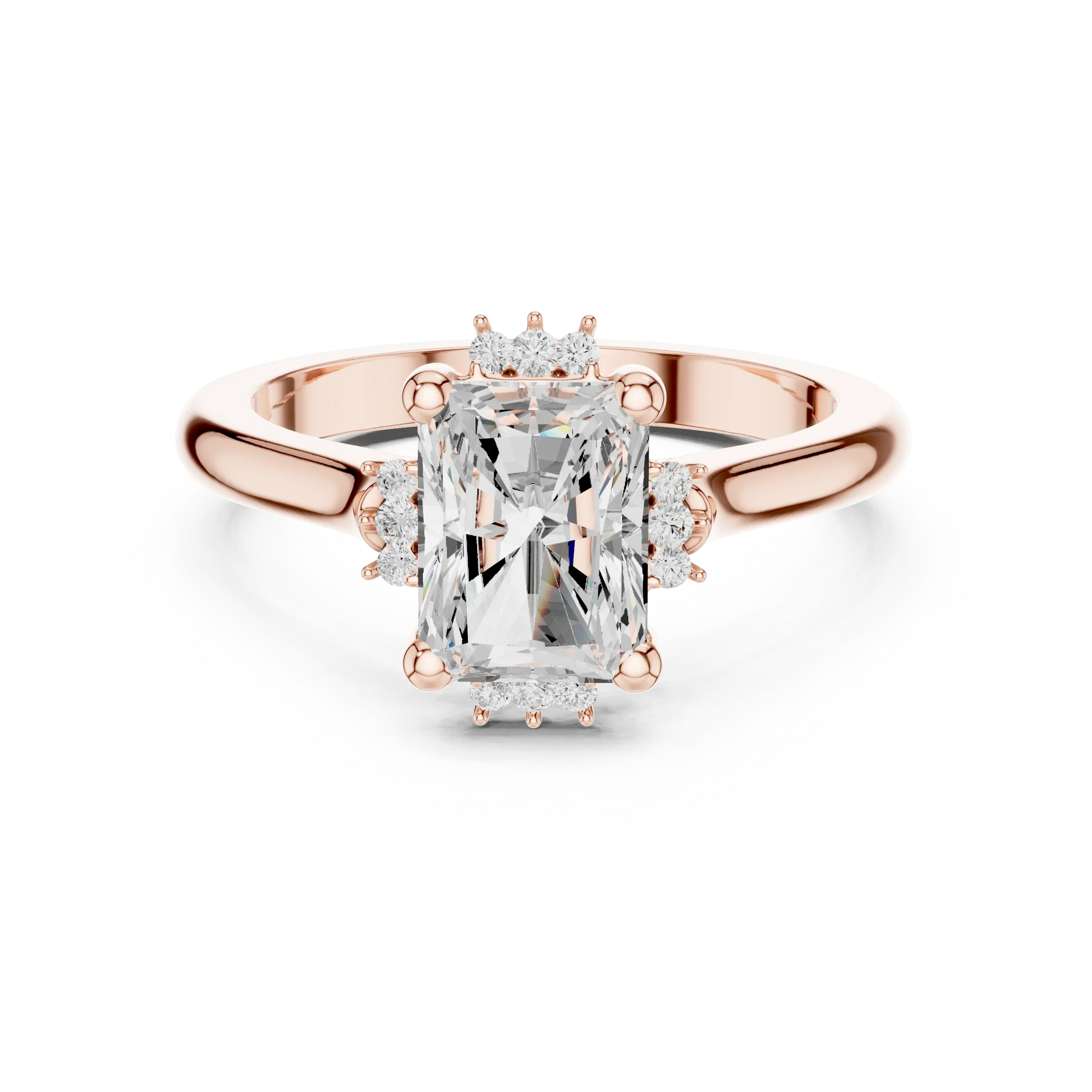 Radiant starburst cluster halo ring in rose gold with plain domed band and lab-grown diamond 鈥?Australia