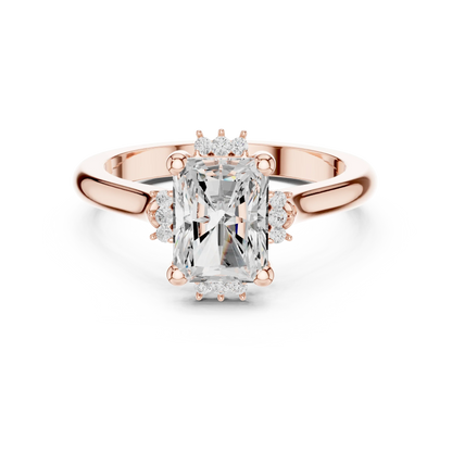 Radiant starburst cluster halo ring in rose gold with plain domed band and lab-grown diamond 鈥?Australia