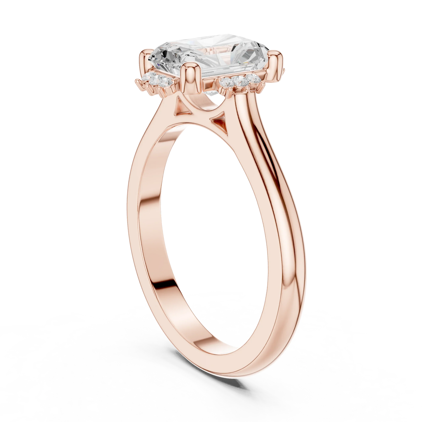 Back view of rose gold radiant starburst cluster halo ring with plain domed band and lab-grown diamond 鈥?Australia