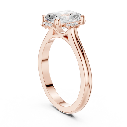 Back view of rose gold radiant starburst cluster halo ring with plain domed band and lab-grown diamond 鈥?Australia