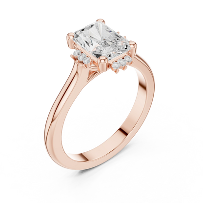 Front view of rose gold radiant starburst cluster halo ring with plain domed band and lab-grown diamond 鈥?Australia