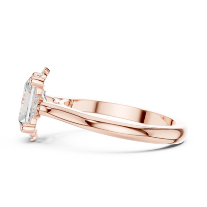 Side view of rose gold radiant starburst cluster halo ring with plain domed band and lab-grown diamond 鈥?Australia