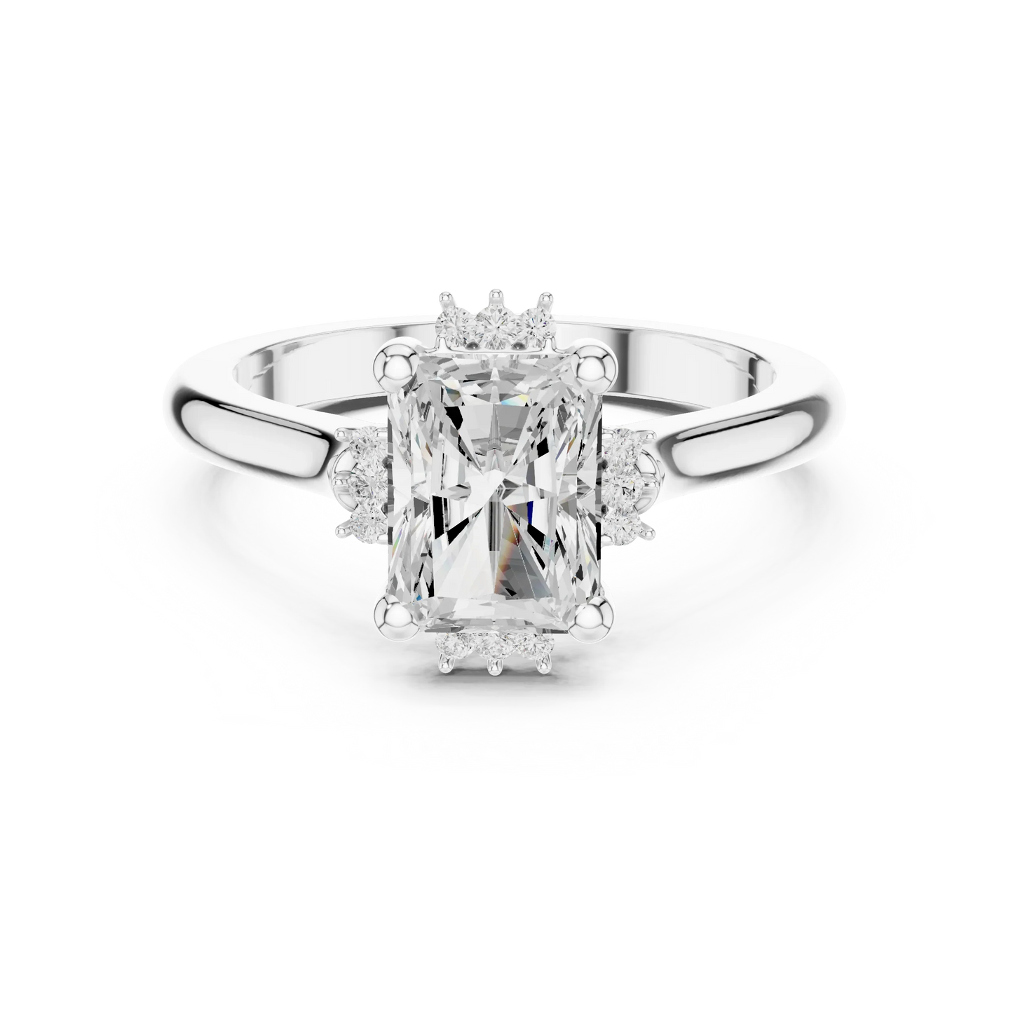 Radiant starburst cluster halo ring in white gold with plain domed band and lab-grown diamond 鈥?Australia