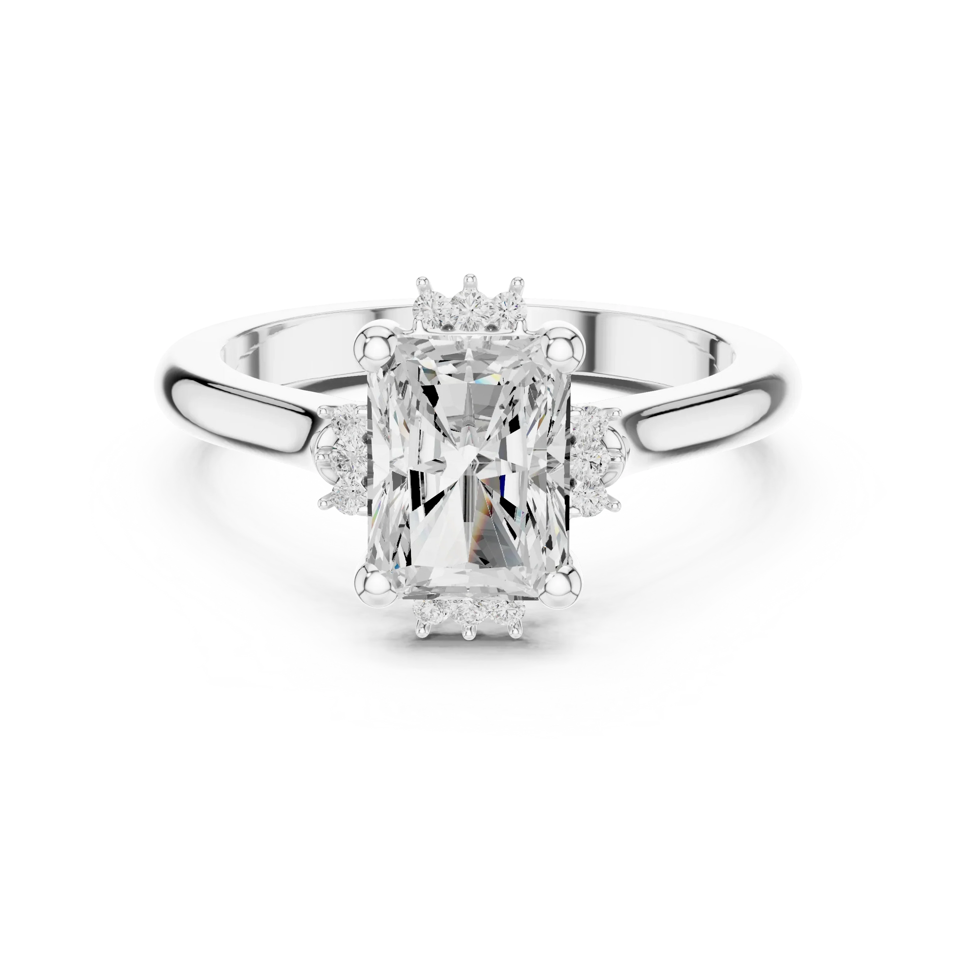 Radiant starburst cluster halo ring in white gold with plain domed band and lab-grown diamond 鈥?Australia