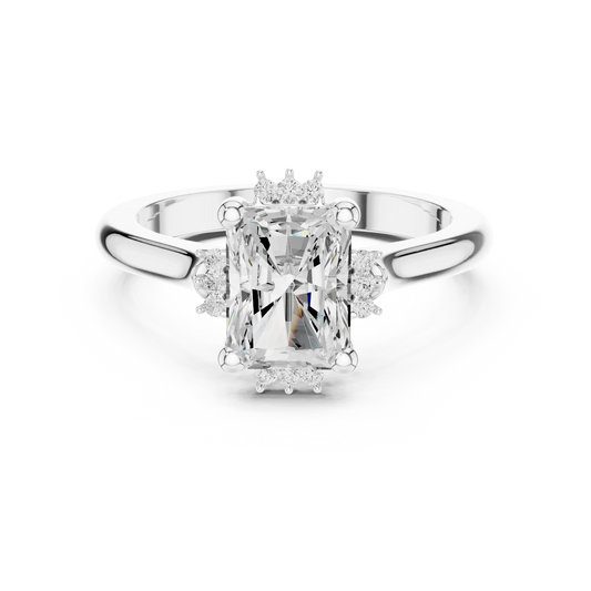 Radiant starburst cluster halo ring in white gold with plain domed band and lab-grown diamond 鈥?Australia
