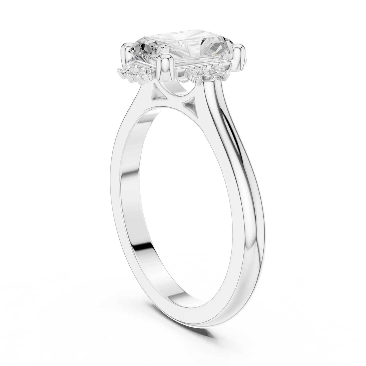 Back view of white gold radiant starburst cluster halo ring with plain domed band and lab-grown diamond 鈥?Australia
