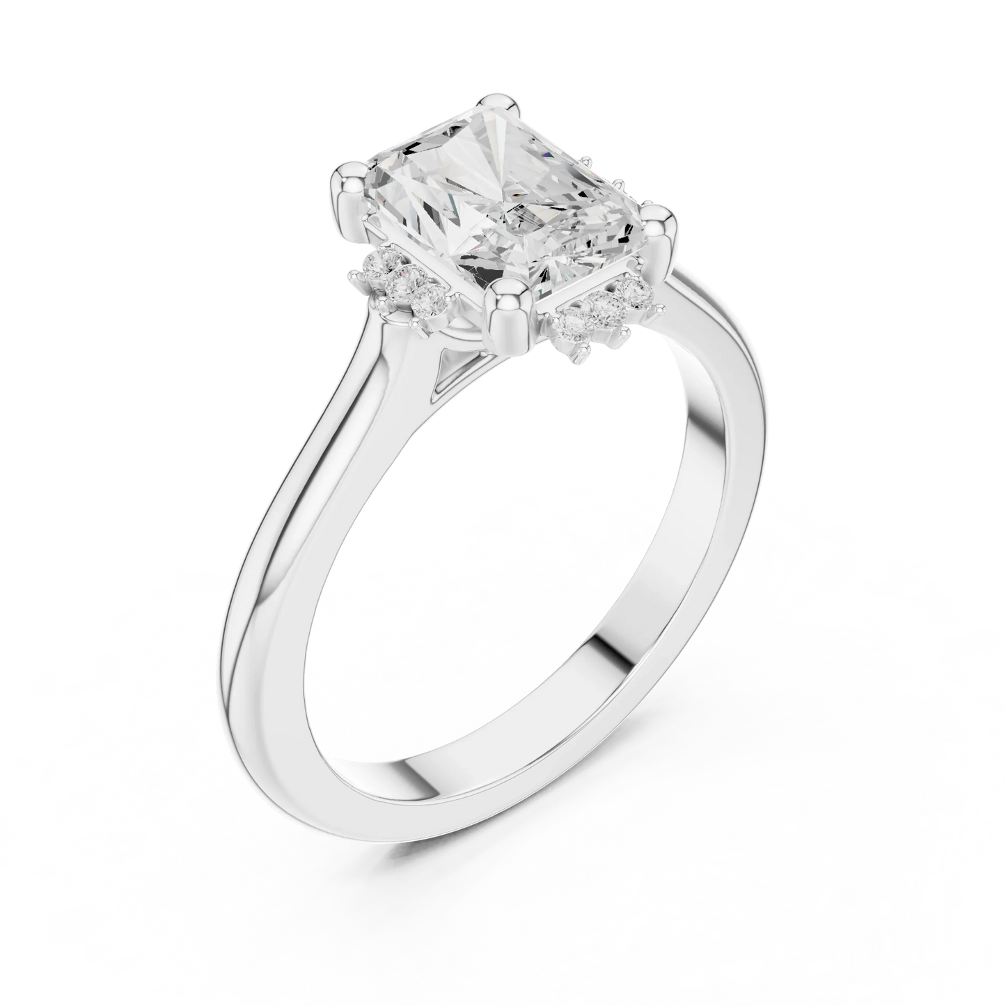 Front view of white gold radiant starburst cluster halo ring with plain domed band and lab-grown diamond 鈥?Australia