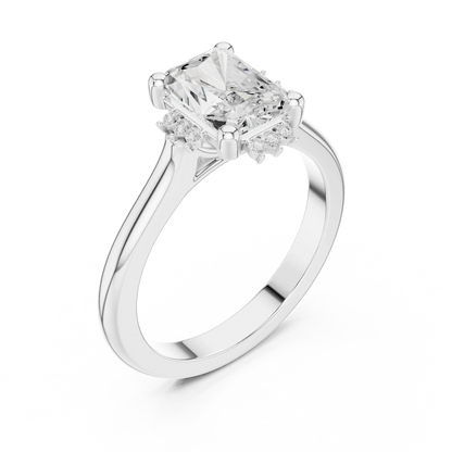 Front view of white gold radiant starburst cluster halo ring with plain domed band and lab-grown diamond 鈥?Australia