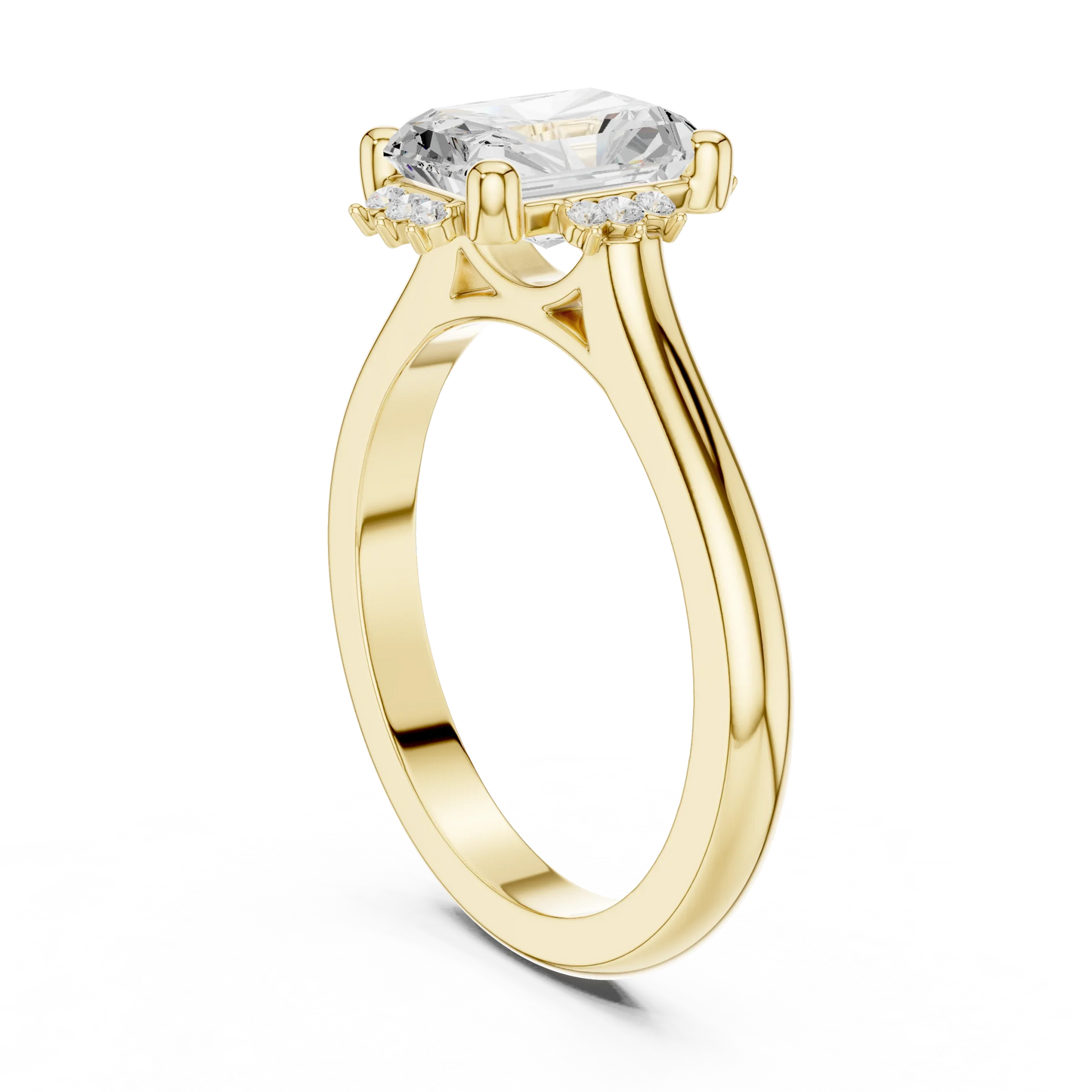 Back view of yellow gold radiant starburst cluster halo ring with plain domed band and lab-grown diamond 鈥?Australia