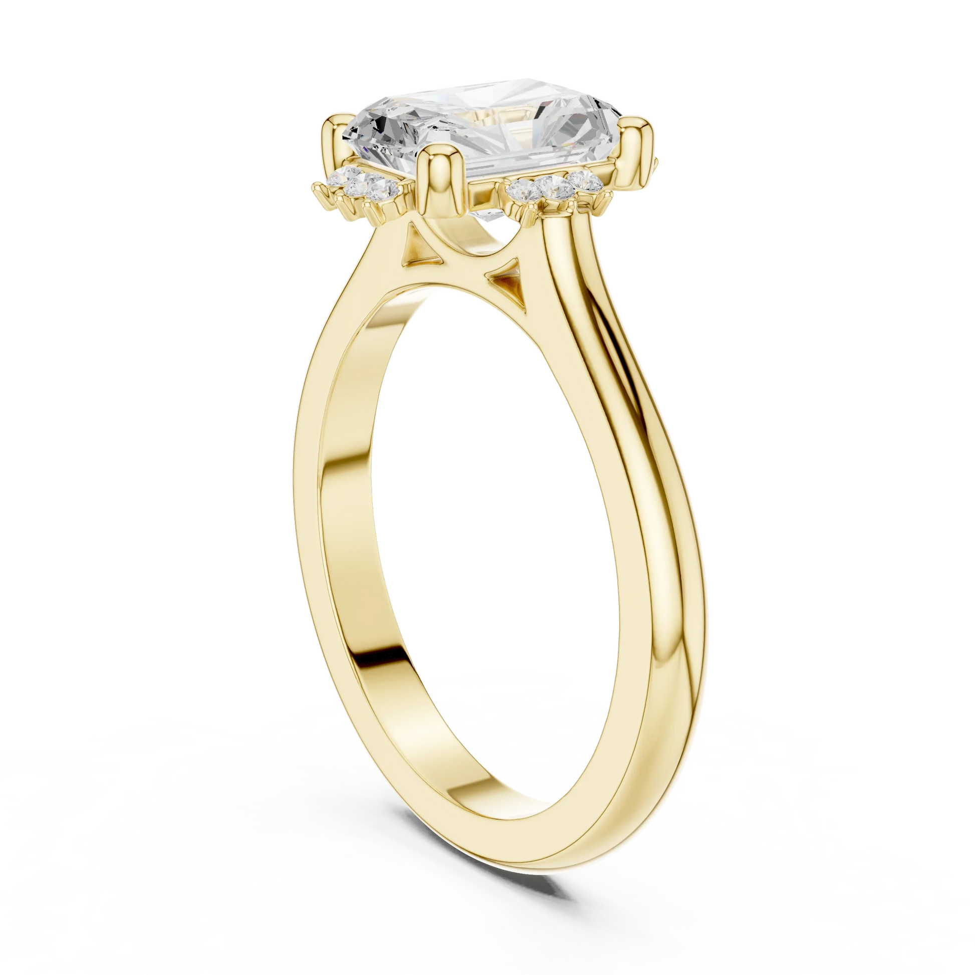 Back view of yellow gold radiant starburst cluster halo ring with plain domed band and lab-grown diamond 鈥?Australia