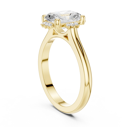 Back view of yellow gold radiant starburst cluster halo ring with plain domed band and lab-grown diamond 鈥?Australia